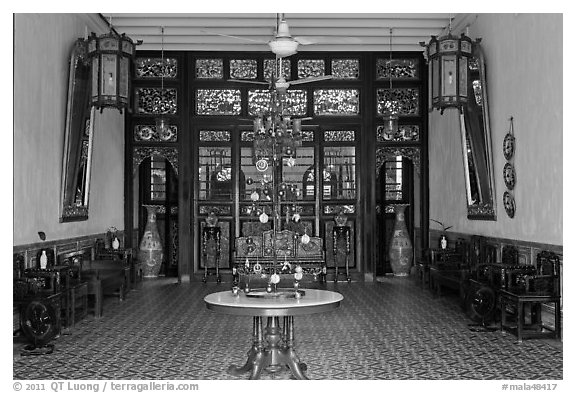 Entrance hall, Cheong Fatt Tze Mansion. George Town, Penang, Malaysia (black and white)