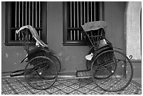 Bicycle rickshaws, Cheong Fatt Tze Mansion. George Town, Penang, Malaysia ( black and white)