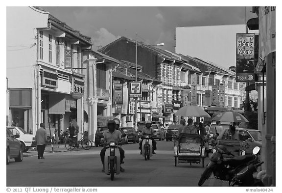 Lebuh Chulia Street, Chinatown. George Town, Penang, Malaysia (black and white)