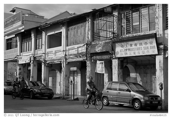 Old Chinatown storehouses. George Town, Penang, Malaysia (black and white)
