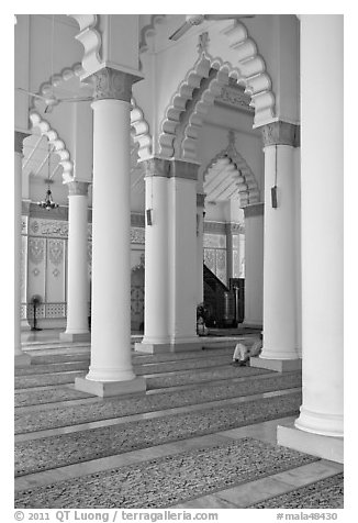 Interior, Masjid Kapitan Keling mosque. George Town, Penang, Malaysia (black and white)