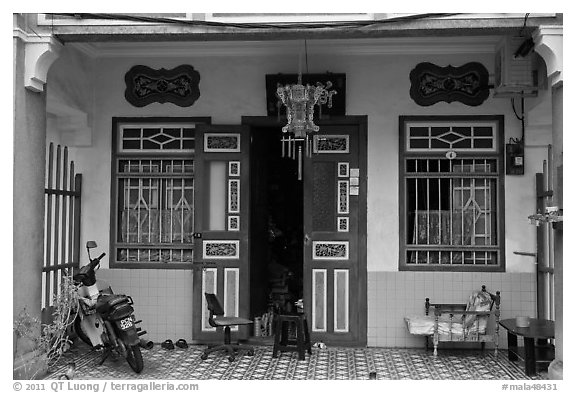 Townhouse entrance. George Town, Penang, Malaysia (black and white)