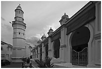 Acheen Street Mosque with Egyptian-style minaret. George Town, Penang, Malaysia (black and white)