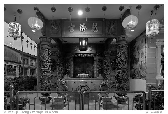 Chinese temple at dusk. George Town, Penang, Malaysia (black and white)