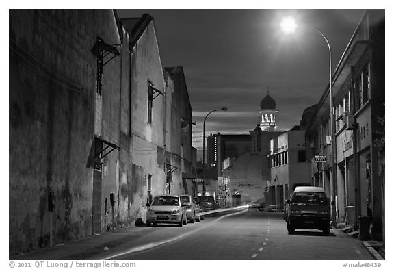 Street at night. George Town, Penang, Malaysia (black and white)