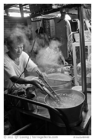 Hawker street foodstall. George Town, Penang, Malaysia (black and white)