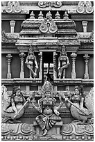 Tower detail, Sri Mariamman Temple. George Town, Penang, Malaysia (black and white)