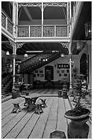 Inside courtyard, Pinang Peranakan Mansion. George Town, Penang, Malaysia (black and white)