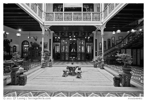 Courtyard of wealthy Baba-Nonya straits mansion. George Town, Penang, Malaysia