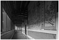 Murals in back gallery, Khoo Kongsi. George Town, Penang, Malaysia (black and white)