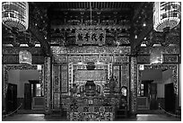 Enormous paper lamps lighting main hall of Khoo Kongsi. George Town, Penang, Malaysia ( black and white)