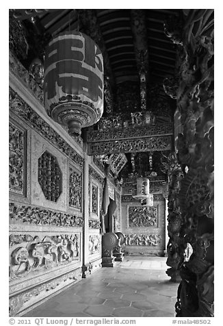 Gallery with paper lamps and stone carvings, Khoo Kongsi. George Town, Penang, Malaysia