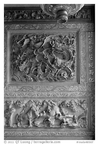 Stone carving detail, Khoo Kongsi. George Town, Penang, Malaysia (black and white)