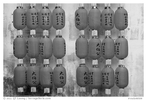 Cluster of Chinese lanterns. George Town, Penang, Malaysia (black and white)