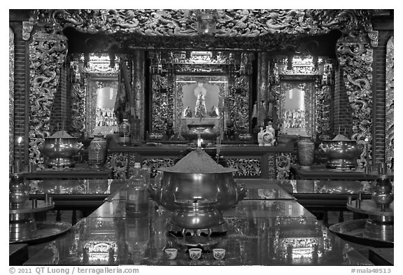 Poh Hock Seah altar, Hock Tik Cheng Sin Temple. George Town, Penang, Malaysia (black and white)