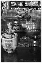 Detail of Tong Kheng Seah altar, Hock Tik Cheng Sin Temple. George Town, Penang, Malaysia ( black and white)