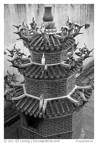 Furnace tower, Hock Tik Cheng Sin Temple. George Town, Penang, Malaysia (black and white)