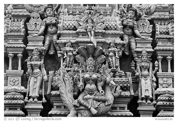 Detail of south indian temple tower. George Town, Penang, Malaysia (black and white)