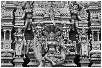 Detail of south indian temple tower. George Town, Penang, Malaysia ( black and white)