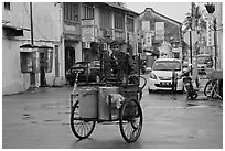 Food vending trishaw on Love Lane. George Town, Penang, Malaysia ( black and white)