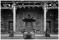 Slate and crimson facade, Hainan Temple. George Town, Penang, Malaysia ( black and white)