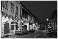 Chinatown street at night. George Town, Penang, Malaysia ( black and white)