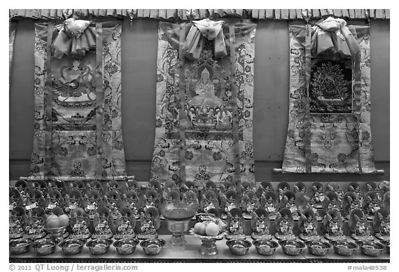 Tibetan thangka art. George Town, Penang, Malaysia (black and white)