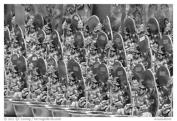 God of weath figures, Gelugpa Buddhist Association temple. George Town, Penang, Malaysia (black and white)