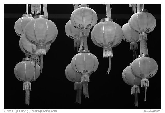 Paper lanterns by night, Gelugpa Buddhist Association temple. George Town, Penang, Malaysia