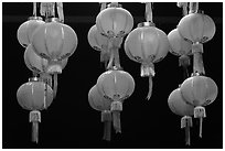 Paper lanterns by night, Gelugpa Buddhist Association temple. George Town, Penang, Malaysia ( black and white)