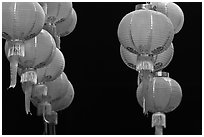 Red lanterns by night, Gelugpa Buddhist Association temple. George Town, Penang, Malaysia ( black and white)