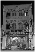 Chinatown hotel at night. George Town, Penang, Malaysia ( black and white)