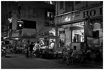 Street food stalls at night. George Town, Penang, Malaysia (black and white)