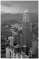 Petronas Towers seen from Menara KL. Kuala Lumpur, Malaysia ( black and white)