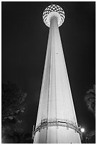 Menara KL at night seen from base. Kuala Lumpur, Malaysia ( black and white)