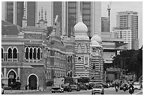 Museum and busy avenue, Merdeka Square. Kuala Lumpur, Malaysia (black and white)
