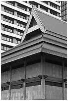 Tek house and modern buildings. Kuala Lumpur, Malaysia ( black and white)