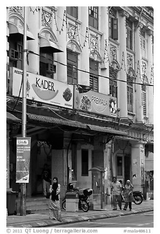 Shophouses, Little India. Kuala Lumpur, Malaysia (black and white)