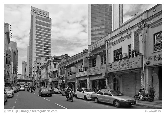 Lebuh Ampang street, Little India. Kuala Lumpur, Malaysia (black and white)