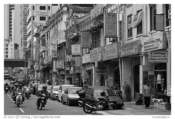 Motorcyles and shops, Little India. Kuala Lumpur, Malaysia