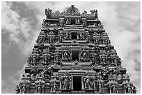 Polychromatic entrance of Sri Mahamariamman Temple. Kuala Lumpur, Malaysia ( black and white)