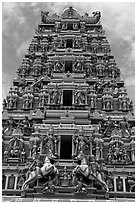 Deity-clad gopurum of Hindu Sri Mahamariamman Temple. Kuala Lumpur, Malaysia ( black and white)