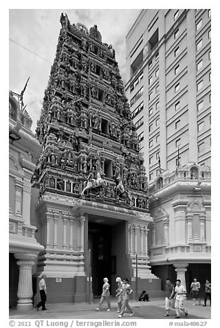 Sri Mahamariamman South Indian Temple. Kuala Lumpur, Malaysia (black and white)