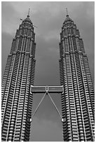 Twin Petronas Towers and Skybridge. Kuala Lumpur, Malaysia (black and white)