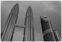 Petronas Towers under a dark sky. Kuala Lumpur, Malaysia (black and white)