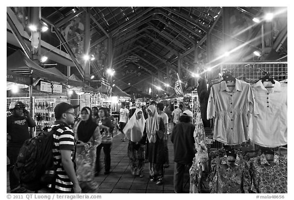 Night market, Little India. Kuala Lumpur, Malaysia (black and white)