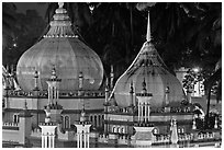 Onion domes of Masjid Jamek, night. Kuala Lumpur, Malaysia (black and white)