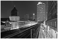 LRT train in motion at night. Kuala Lumpur, Malaysia (black and white)