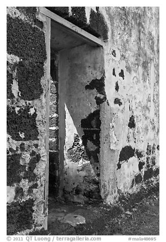 St Paul church walls and gate. Malacca City, Malaysia (black and white)