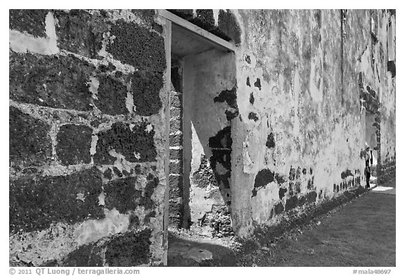 St Paul church stone walls. Malacca City, Malaysia (black and white)